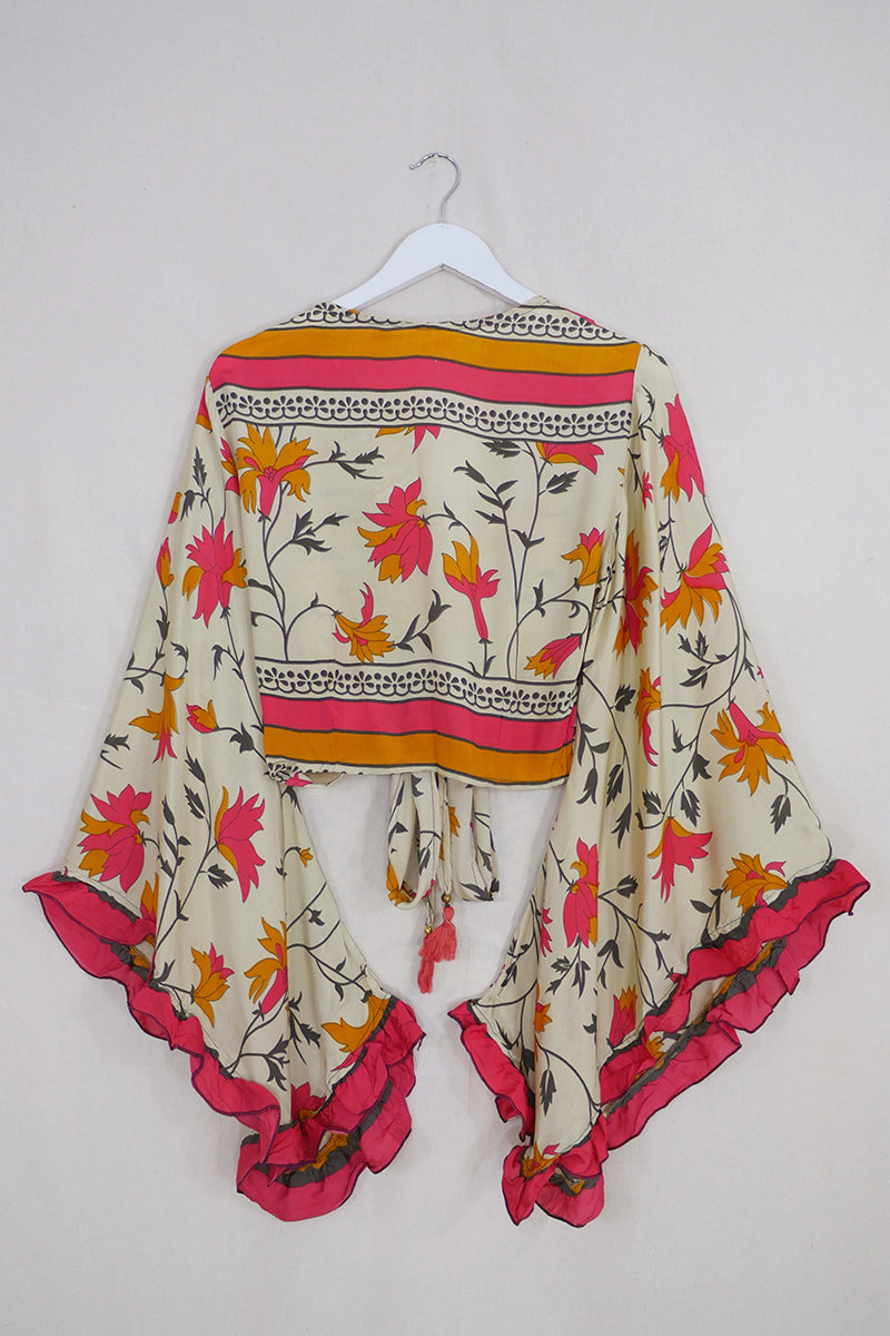Venus Wrap Top - Shimmering Green Floral - Vintage Sari - M/L by all about audrey