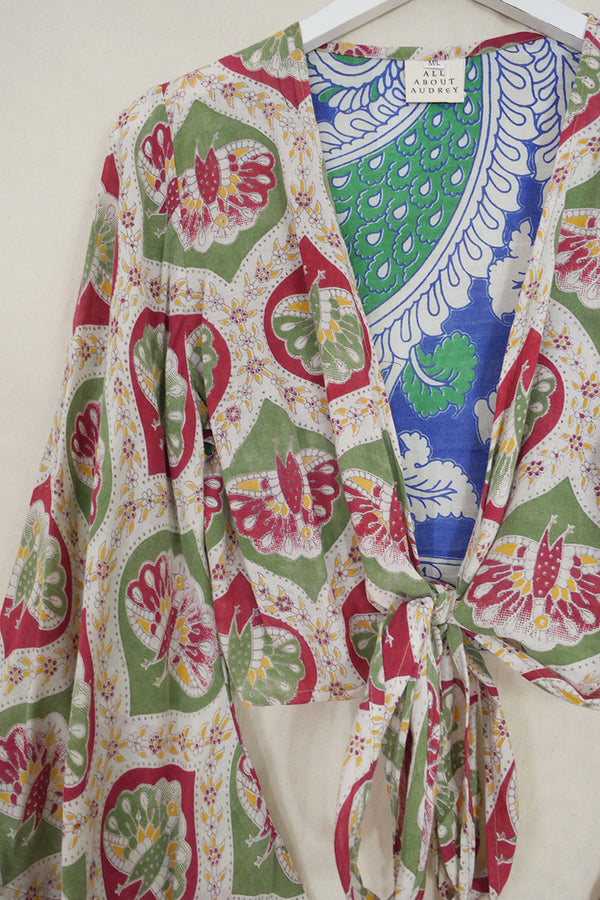 Venus Wrap Top - Peacocks of the Manor - Vintage Cotton - Size M/L by all about audrey