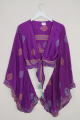 Venus Wrap Top - Fiery Purple & Gold Paisley - Vintage Sari - Size XS by all about audrey