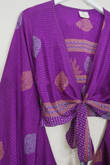 Venus Wrap Top - Fiery Purple & Gold Paisley - Vintage Sari - Size XS by all about audrey