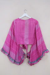 Venus Wrap Top - Candy Pink Pines - Vintage Sari - Size XS