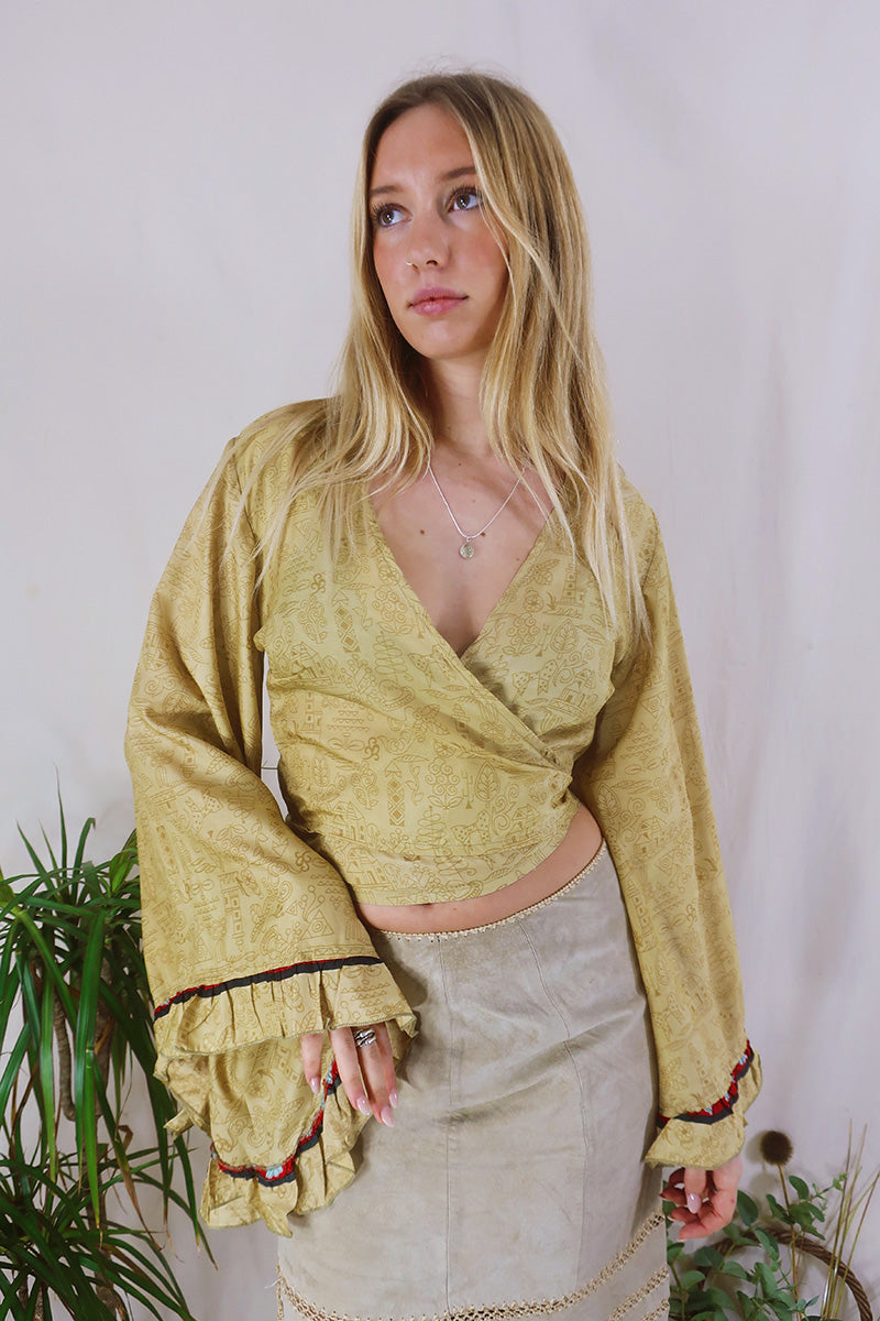 Venus Wrap Top - Golden Sands - Vintage Sari - Size S/M by All About Audrey
