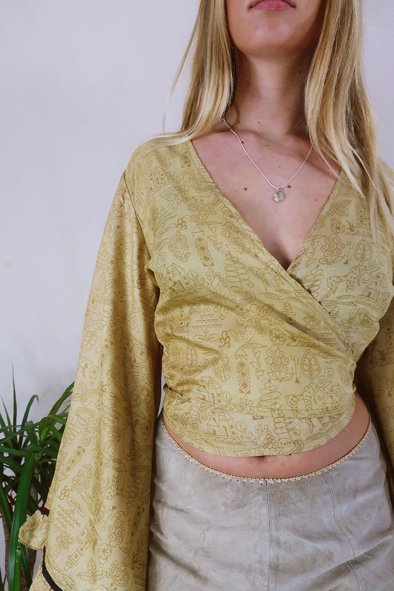 Venus Wrap Top - Golden Sands - Vintage Sari - Size S/M by All About Audrey