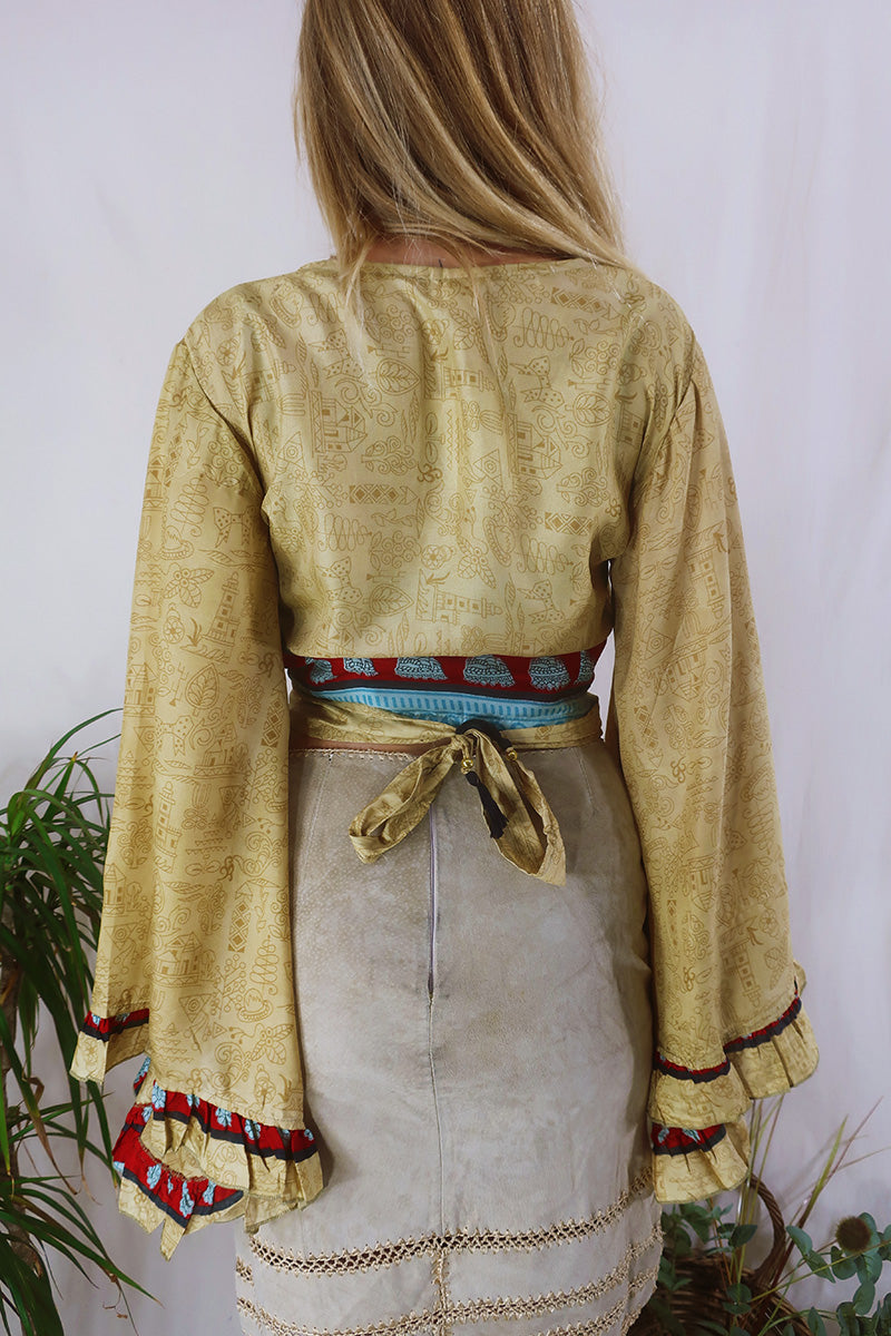 Venus Wrap Top - Golden Sands - Vintage Sari - Size S/M by All About Audrey
