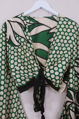 Venus Wrap Top - Basil & Almond Spotty - Vintage Sari - Size S/M by All About Audrey