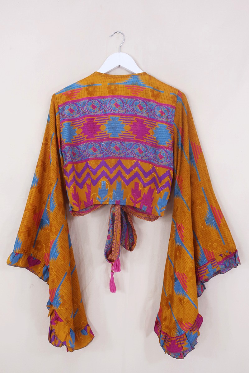 Venus Wrap Top - Amber, Blue & Magenta - Vintage Sari - Size XS by All About Audrey