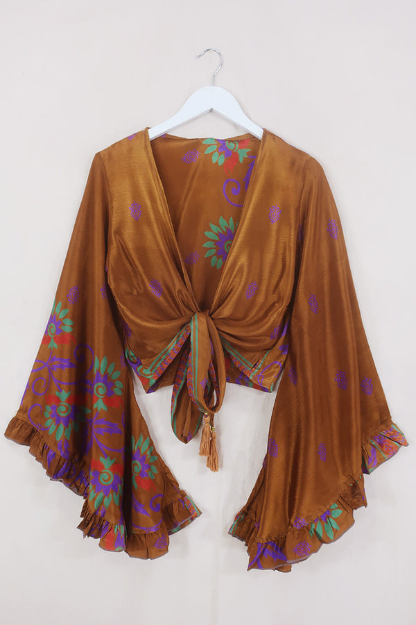 Venus Wrap Top - Bronze & Purple - Vintage Sari - Size M/L by All About Audrey