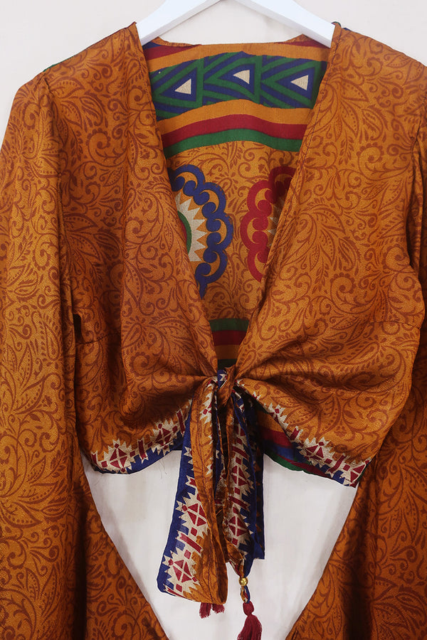 Venus Wrap Top - Caramel Shimmer - Vintage Sari - Size M/L by All About Audrey