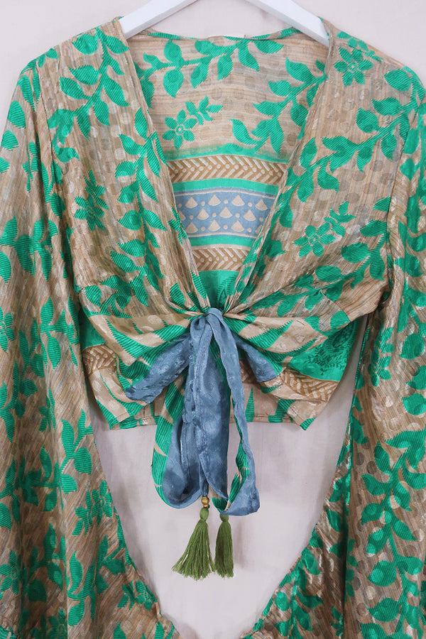 Venus Wrap Top - Seafoam Sand & Steel - Vintage Sari - Size M/L by All About Audrey