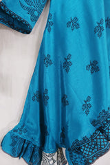 Venus Wrap Top - Deep Teal & Snow - Vintage Sari - Size M/L by All About Audrey