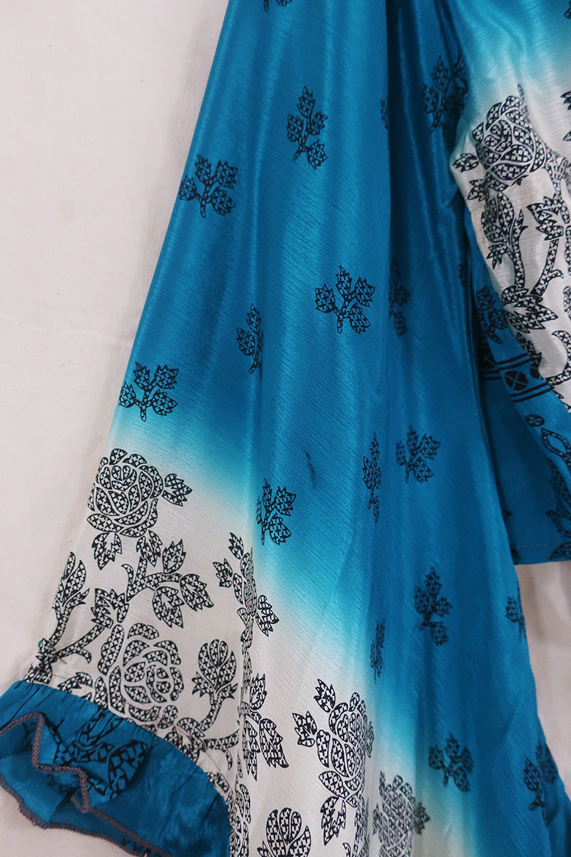Venus Wrap Top - Deep Teal & Snow - Vintage Sari - Size M/L by All About Audrey