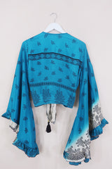 Venus Wrap Top - Deep Teal & Snow - Vintage Sari - Size M/L by All About Audrey