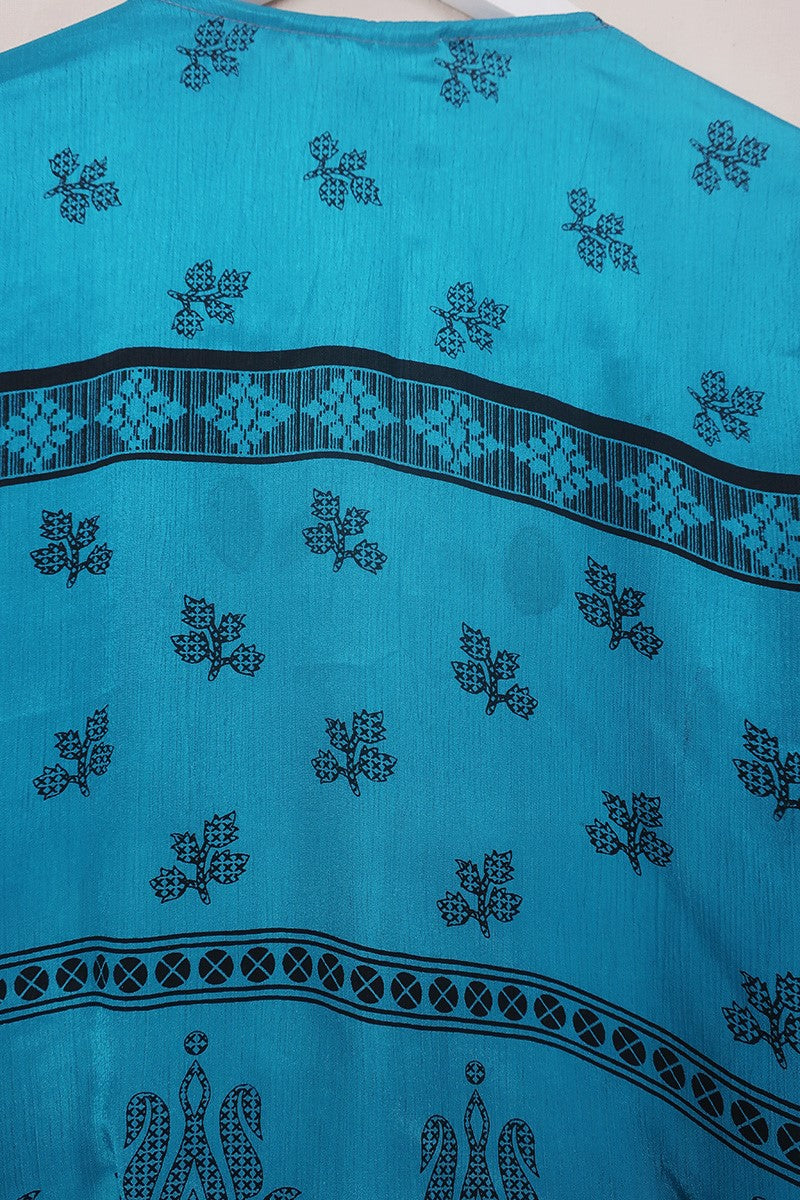 Venus Wrap Top - Deep Teal & Snow - Vintage Sari - Size M/L by All About Audrey