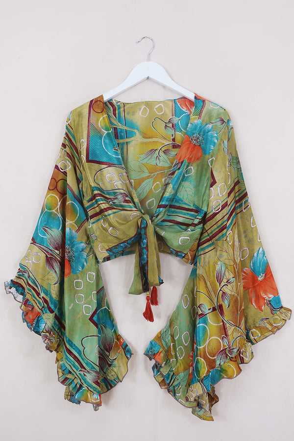 Venus Wrap Top - Floral Upholstery - Vintage Sari - Size M/L by All About Audrey