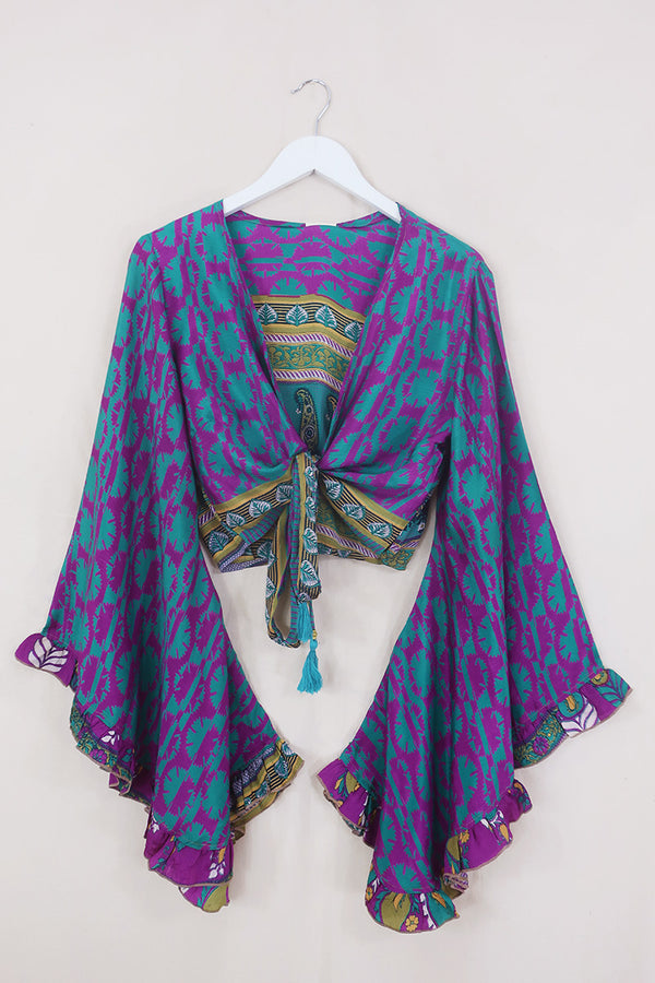 Venus Wrap Top - Plum & Jade - Vintage Sari - Size M/L by All About Audrey