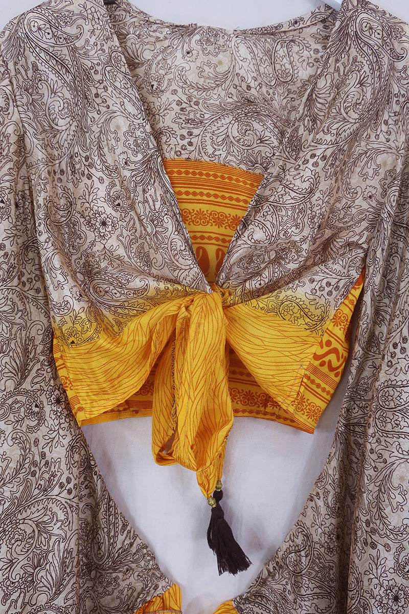 Venus Wrap Top - Wheat & Sunshine Paisley - Vintage Sari - Size M/L by All About Audrey