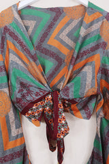 Venus Wrap Top - Cauldron Grey Jacquard Shimmer - Vintage Sari - L/XL by all about audrey