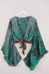 Venus Wrap Top - Pewter & Jade - Vintage Sari - Size XS by All About Audrey