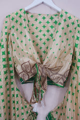 Venus Wrap Top - Green & Gold Harlequin - Vintage Sari - Size S/M by All About Audrey