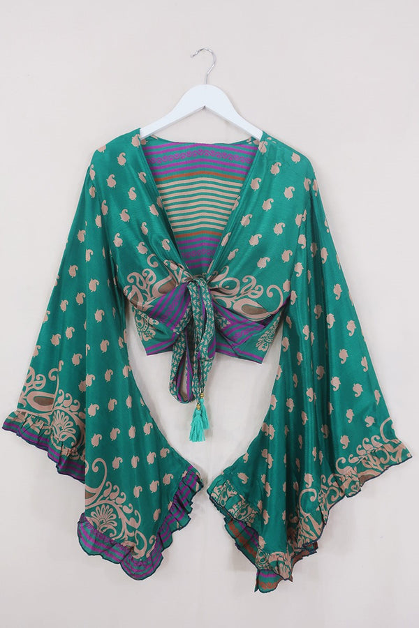 Venus Wrap Top - Jade Wheat Magenta - Vintage Sari - Size M/L by All About Audrey