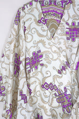 Venus Midi Wrap Dress - Violet & Gold Royal Seal - Size M/L by all about audrey