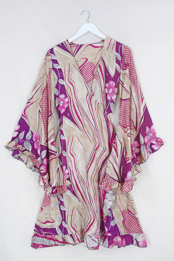 Venus Midi Wrap Dress - Magenta Psychedelia - Size S/M by all about audrey