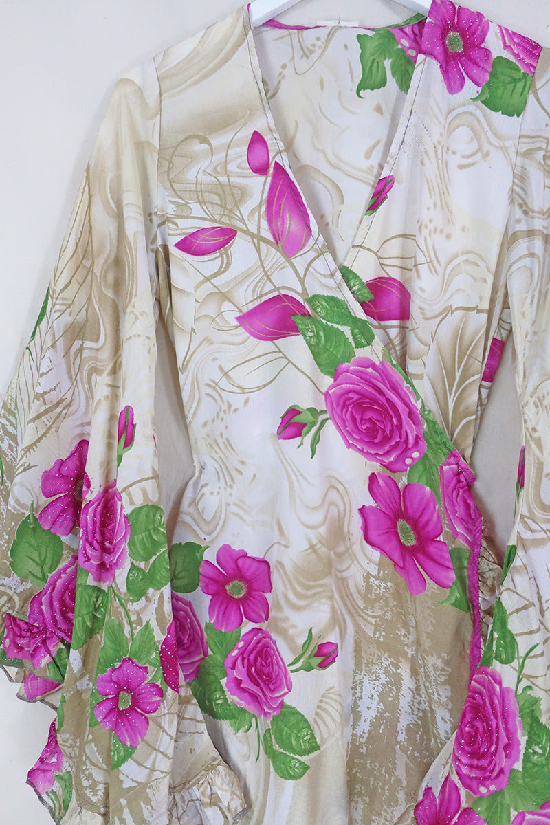 Venus Midi Wrap Dress - Glitzy Rose Garden - Size S/M by all about audrey