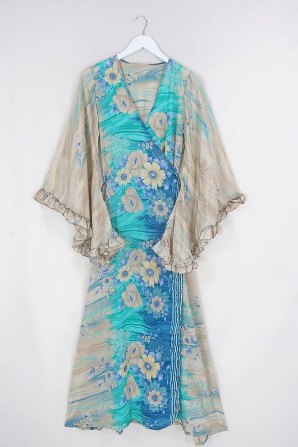 Venus Maxi Wrap Dress - Ocean Watercolour Fleur - Size S by All About Audrey