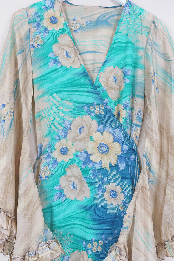 Venus Maxi Wrap Dress - Ocean Watercolour Fleur - Size S by All About Audrey