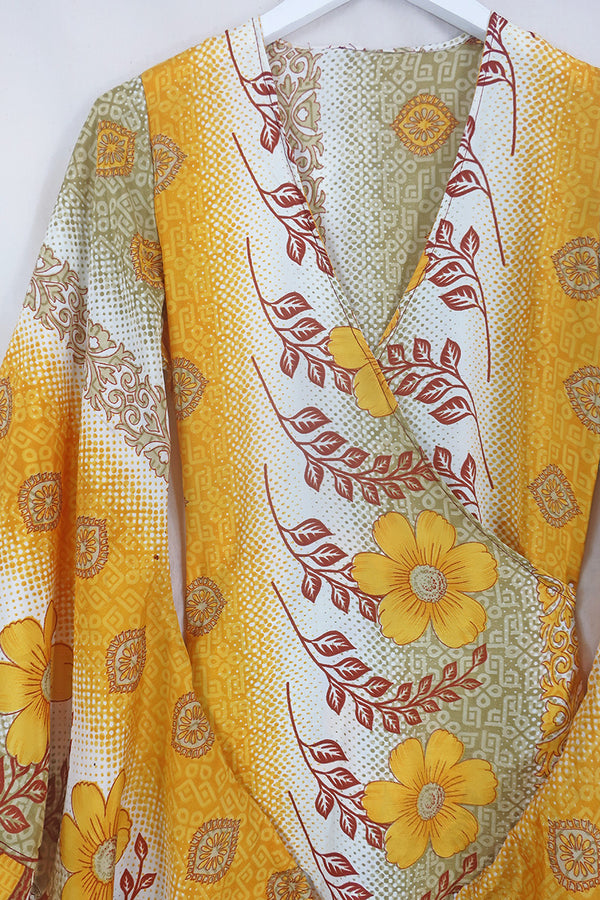 SALE | Venus Maxi Wrap Dress - Buttercup & Brass Ornate - Size XS by All About Audrey