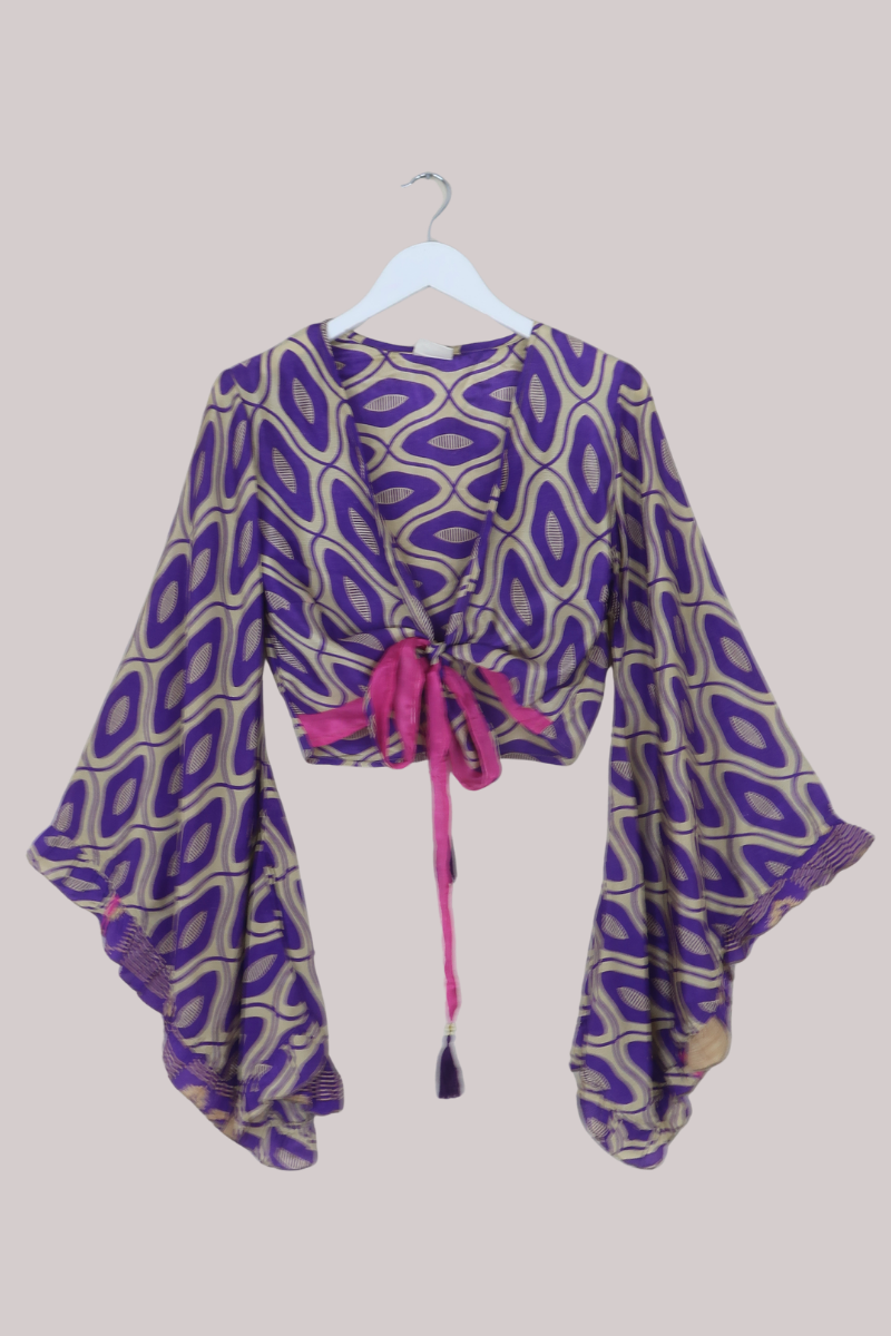 Venus Recycled Sari Wrap Top in 70s Heather Purple - Size S