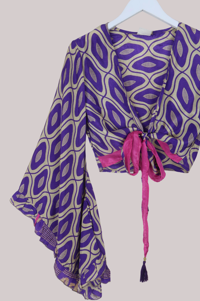 Venus Recycled Sari Wrap Top in 70s Heather Purple - Size S