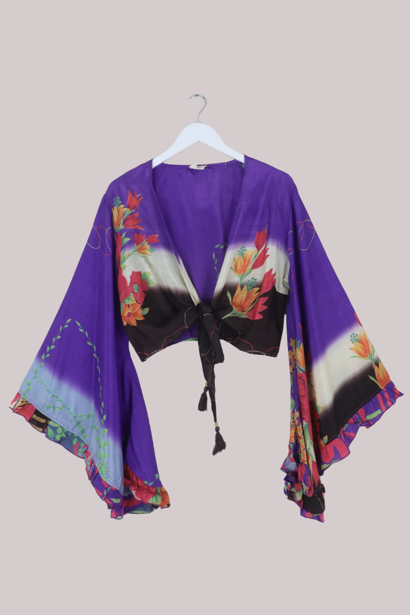 Venus Recycled Sari Wrap Top in 90s Bursting Tulips - Size L