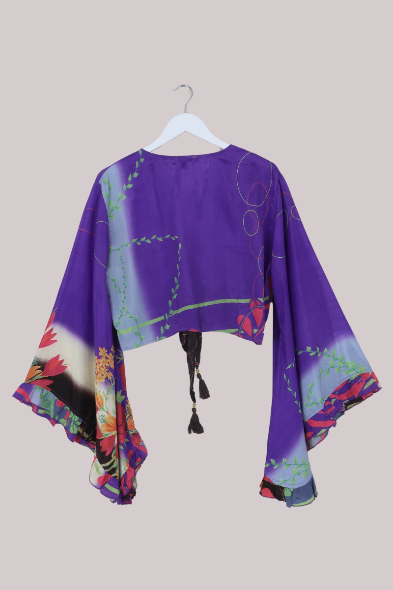 Venus Recycled Sari Wrap Top in 90s Bursting Tulips - Size L