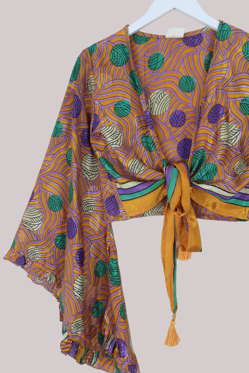 Venus Recycled Sari Wrap Top in Balls Of Yarn - Size S
