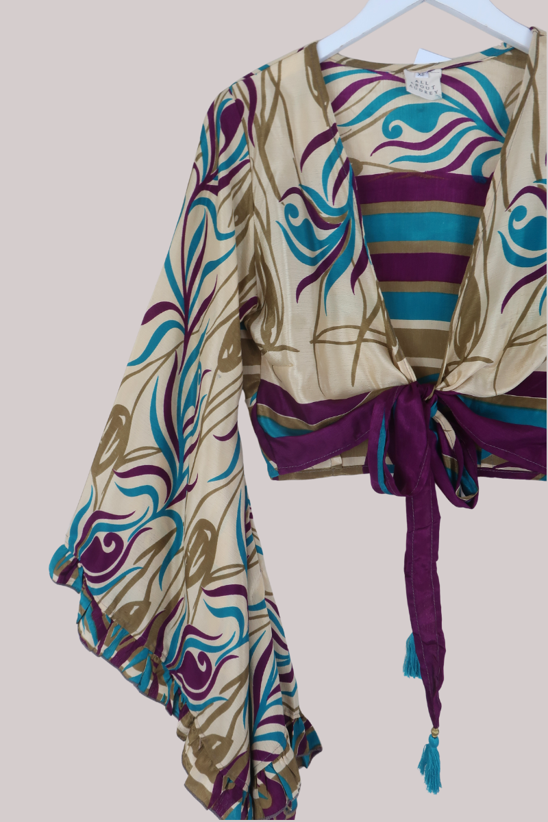 Venus Recycled Sari Wrap Top in Birds Of A Feather - Size S