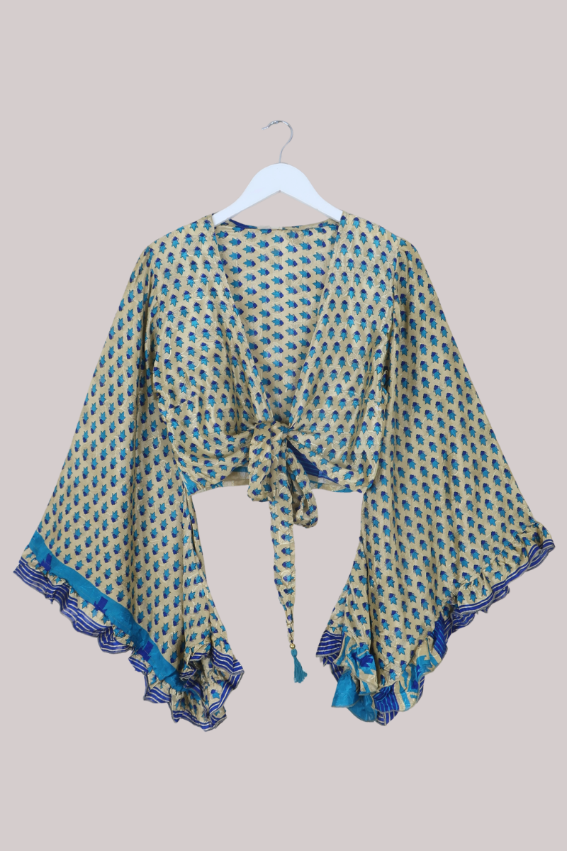 Venus Recycled Sari Wrap Top in Blueberry Petals - Size XS