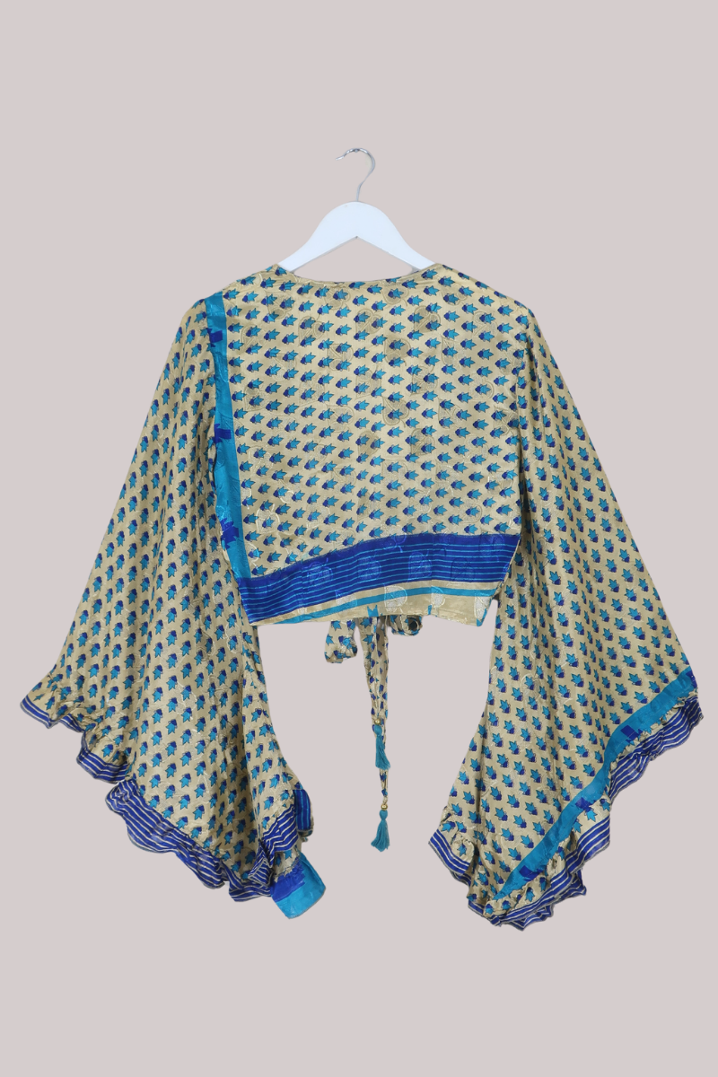Venus Recycled Sari Wrap Top in Blueberry Petals - Size XS