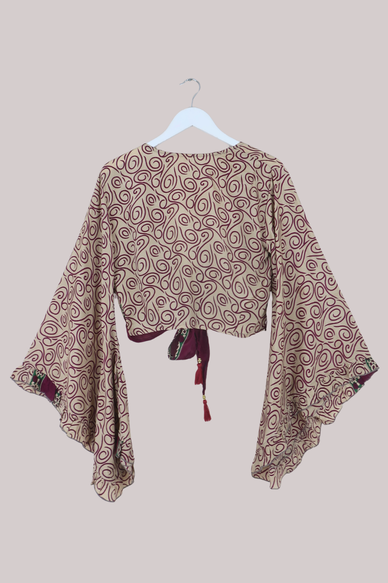 Venus Recycled Sari Wrap Top in Burgundy Swirls - Size S