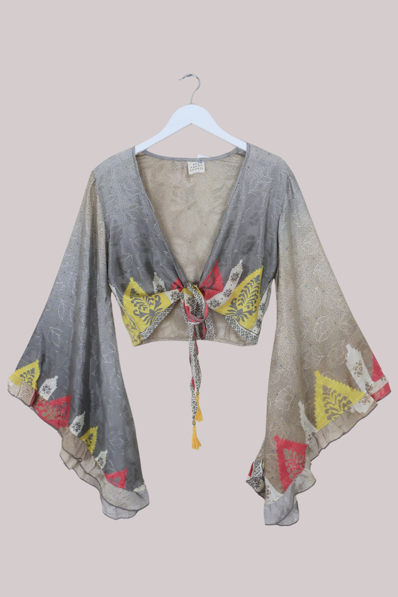 Venus Recycled Sari Wrap Top in Champagne & Silver - Size XS