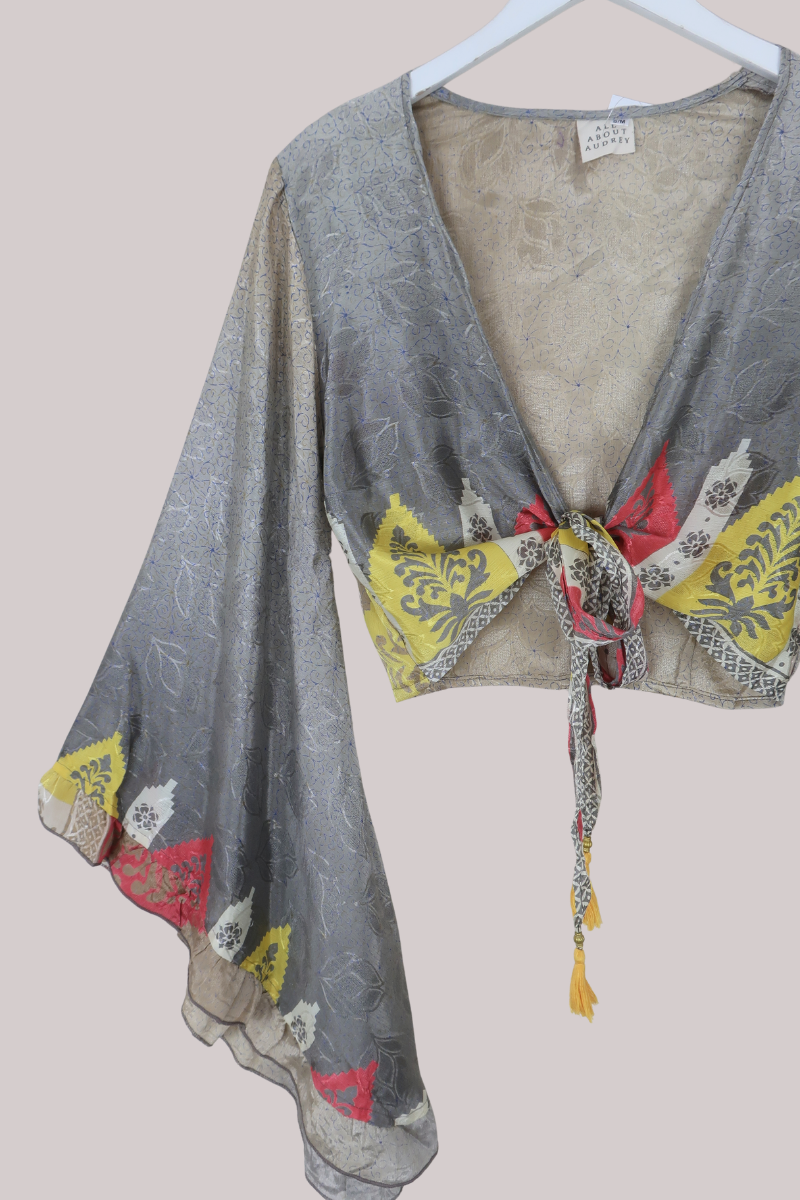 Venus Recycled Sari Wrap Top in Champagne & Silver - Size XS