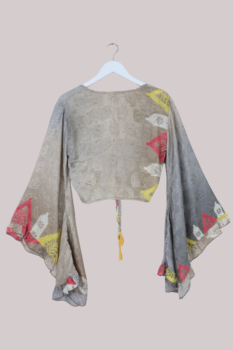 Venus Recycled Sari Wrap Top in Champagne & Silver - Size XS