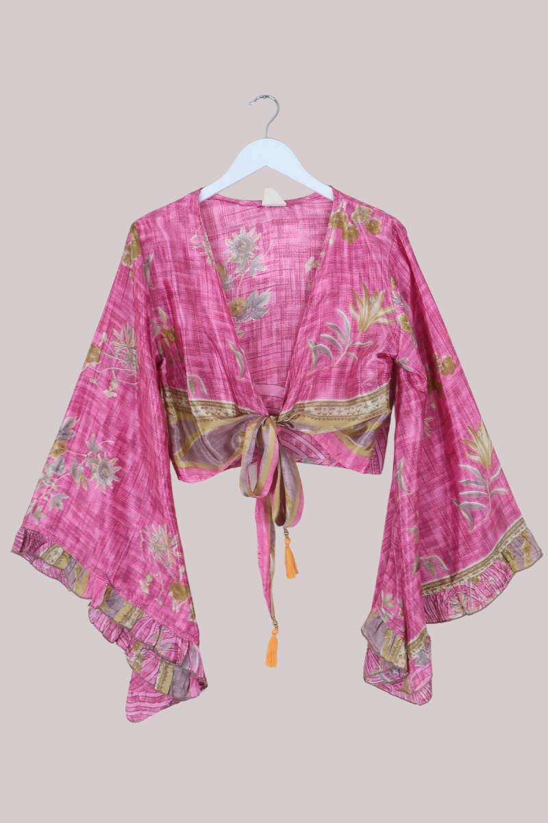 Venus Recycled Sari Wrap Top in Cherry Blossom Pink - Size S