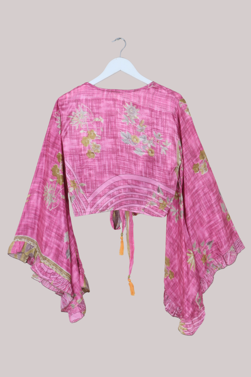 Venus Recycled Sari Wrap Top in Cherry Blossom Pink - Size S