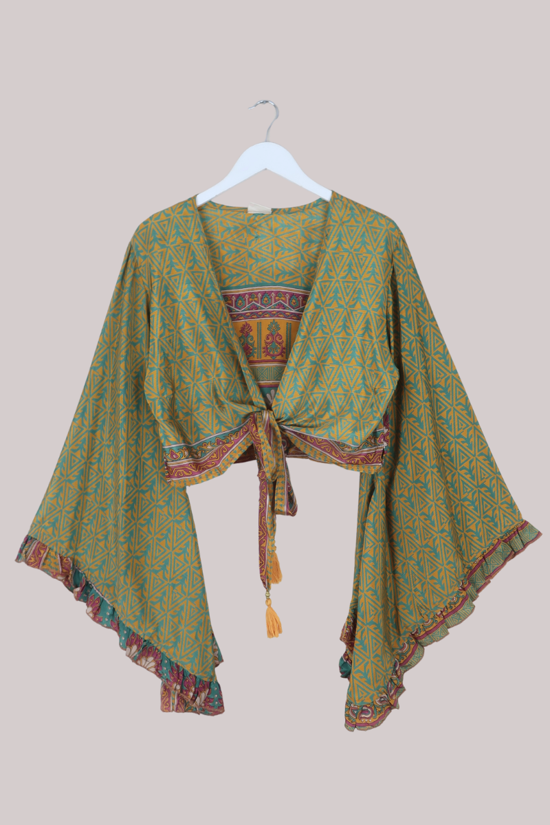Venus Recycled Sari Wrap Top in Citrus Tapestry - Size XL