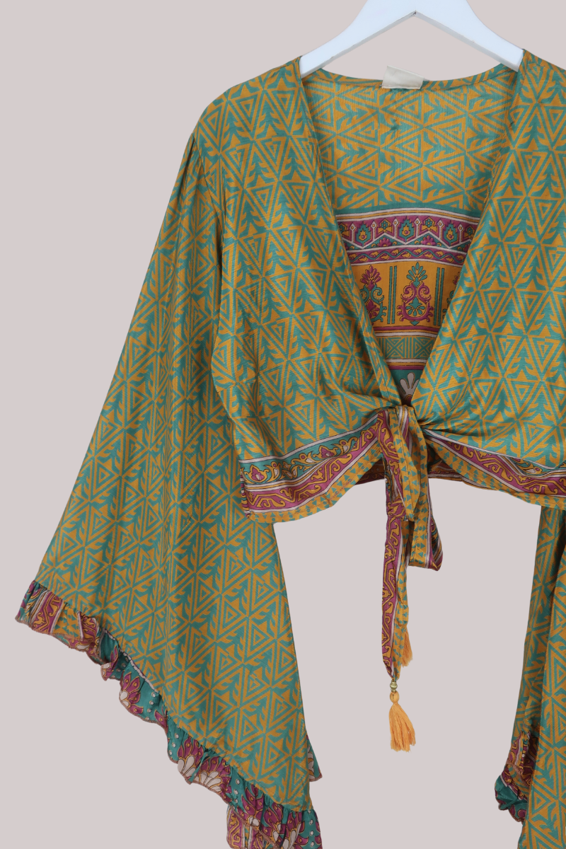 Venus Recycled Sari Wrap Top in Citrus Tapestry - Size XL