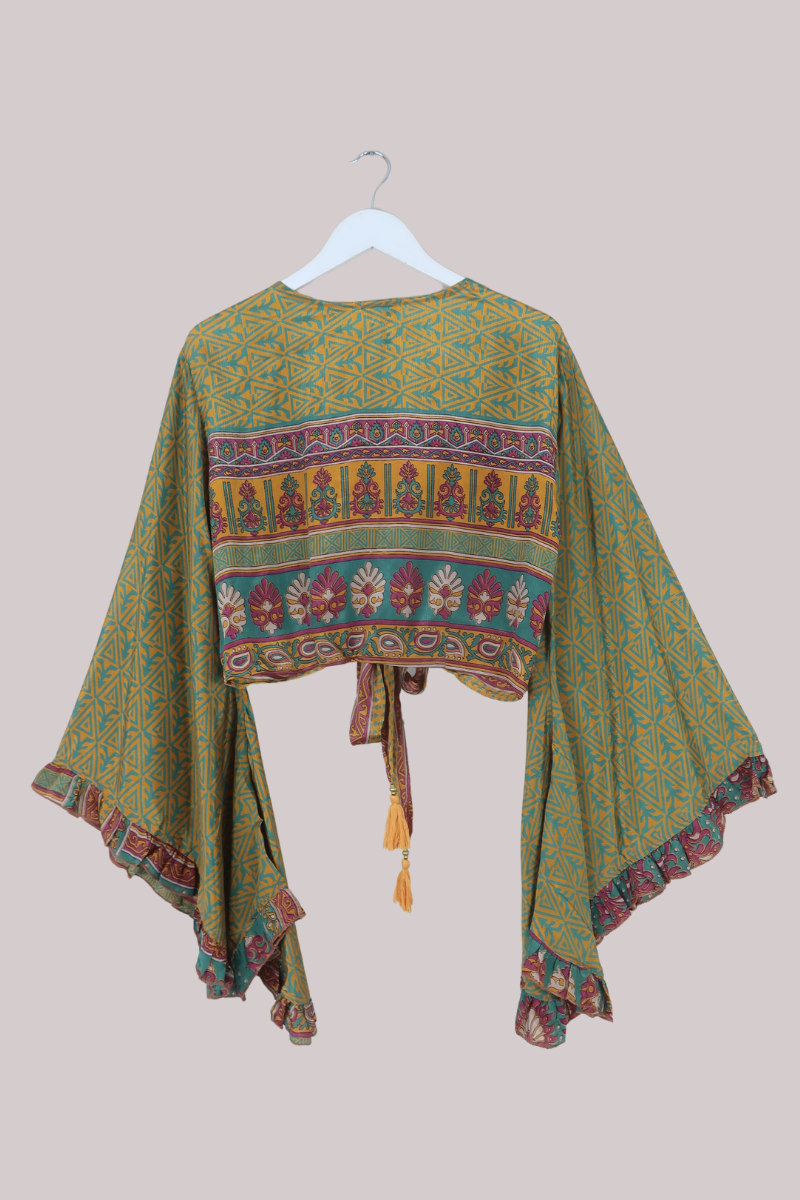 Venus Recycled Sari Wrap Top in Citrus Tapestry - Size XL
