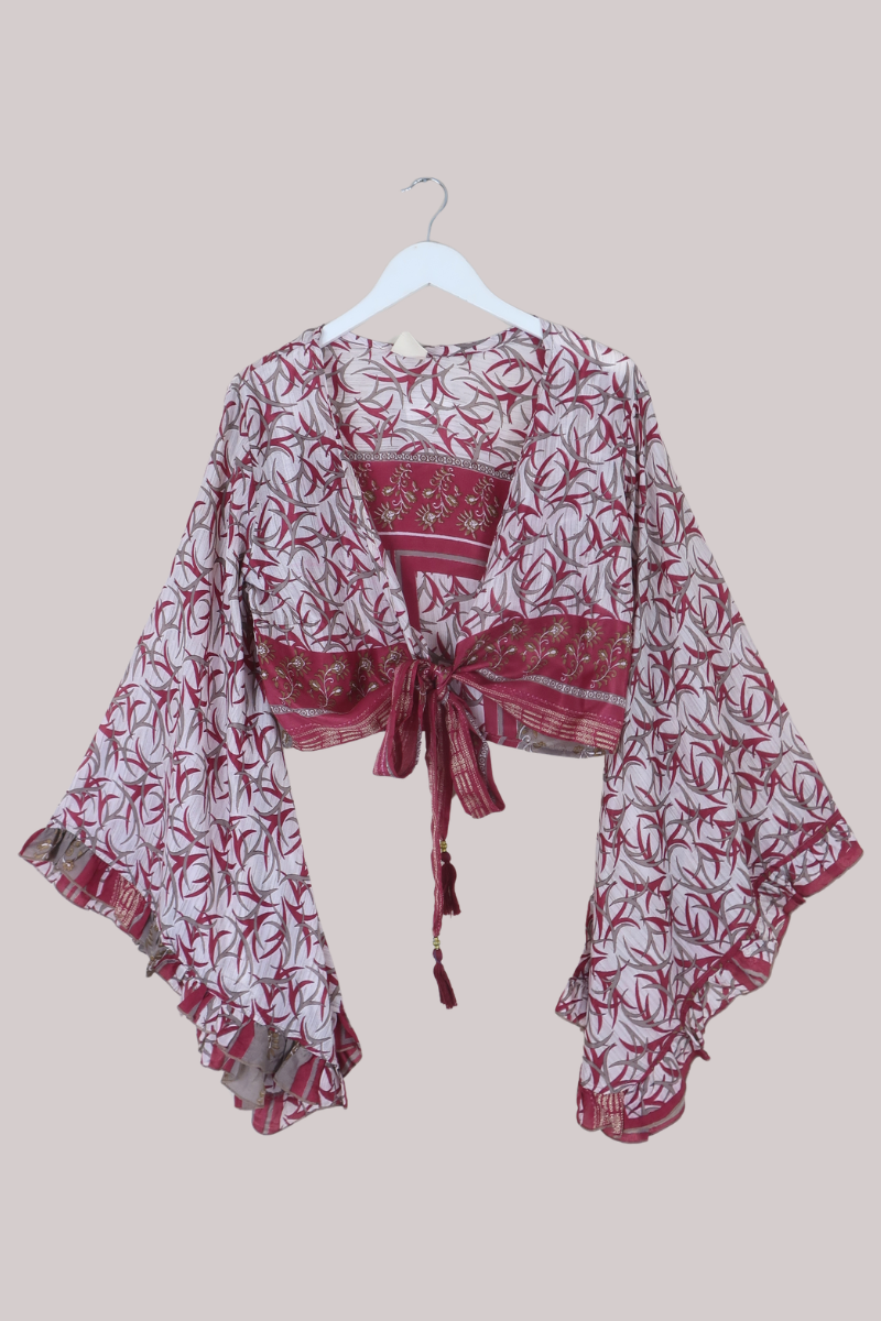 Venus Recycled Sari Wrap Top in Clay Red Tapestry - Size S