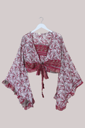 Venus Recycled Sari Wrap Top in Clay Red Tapestry - Size S