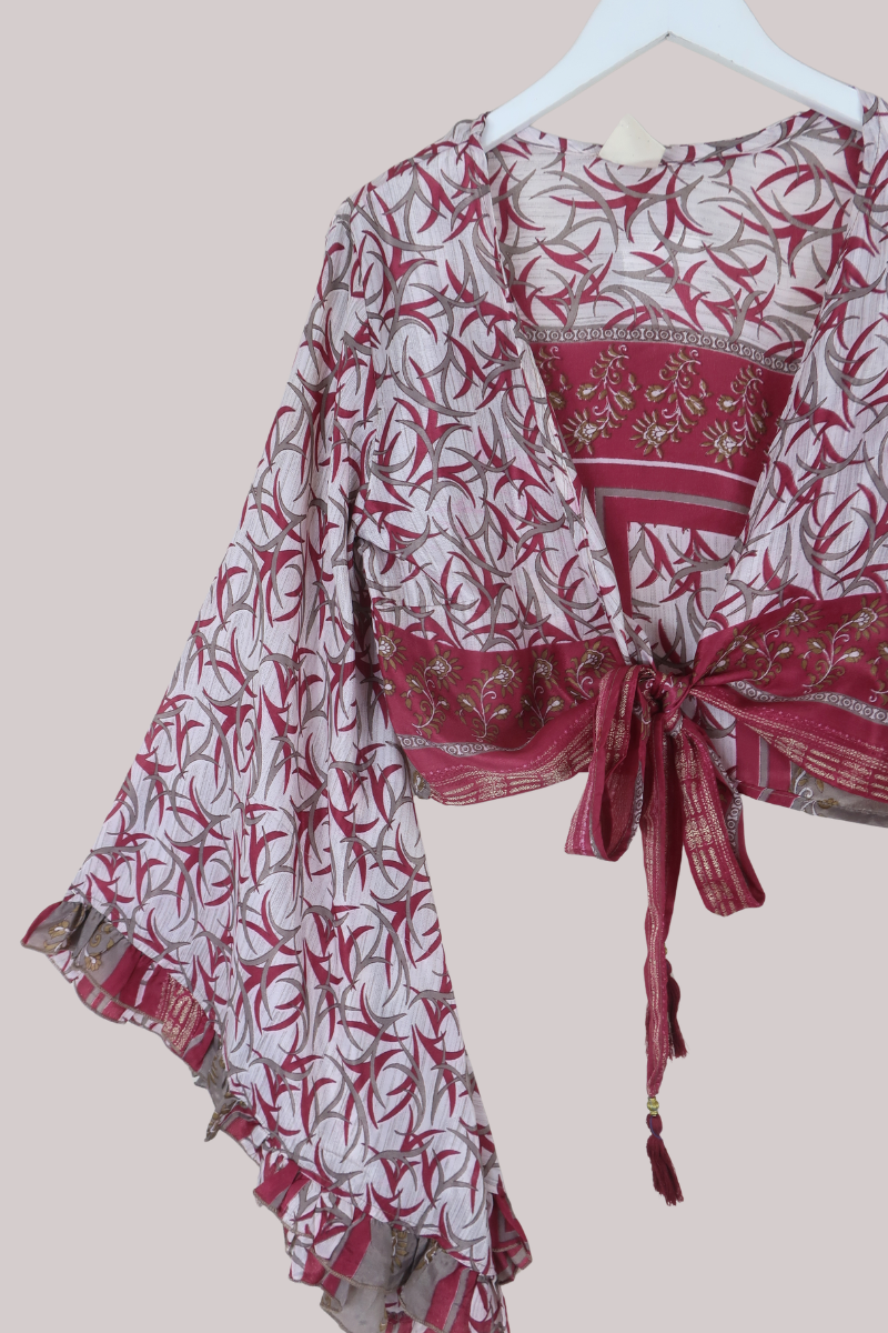 Venus Recycled Sari Wrap Top in Clay Red Tapestry - Size S